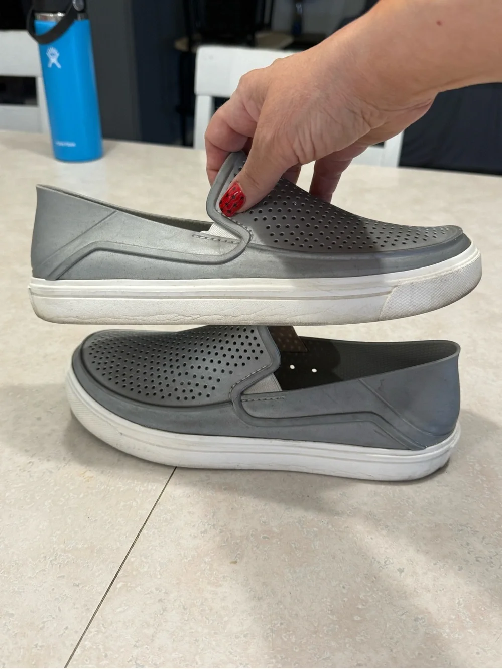 CROCS Women's Slip-On Perforated Flats - Gray with White Sole